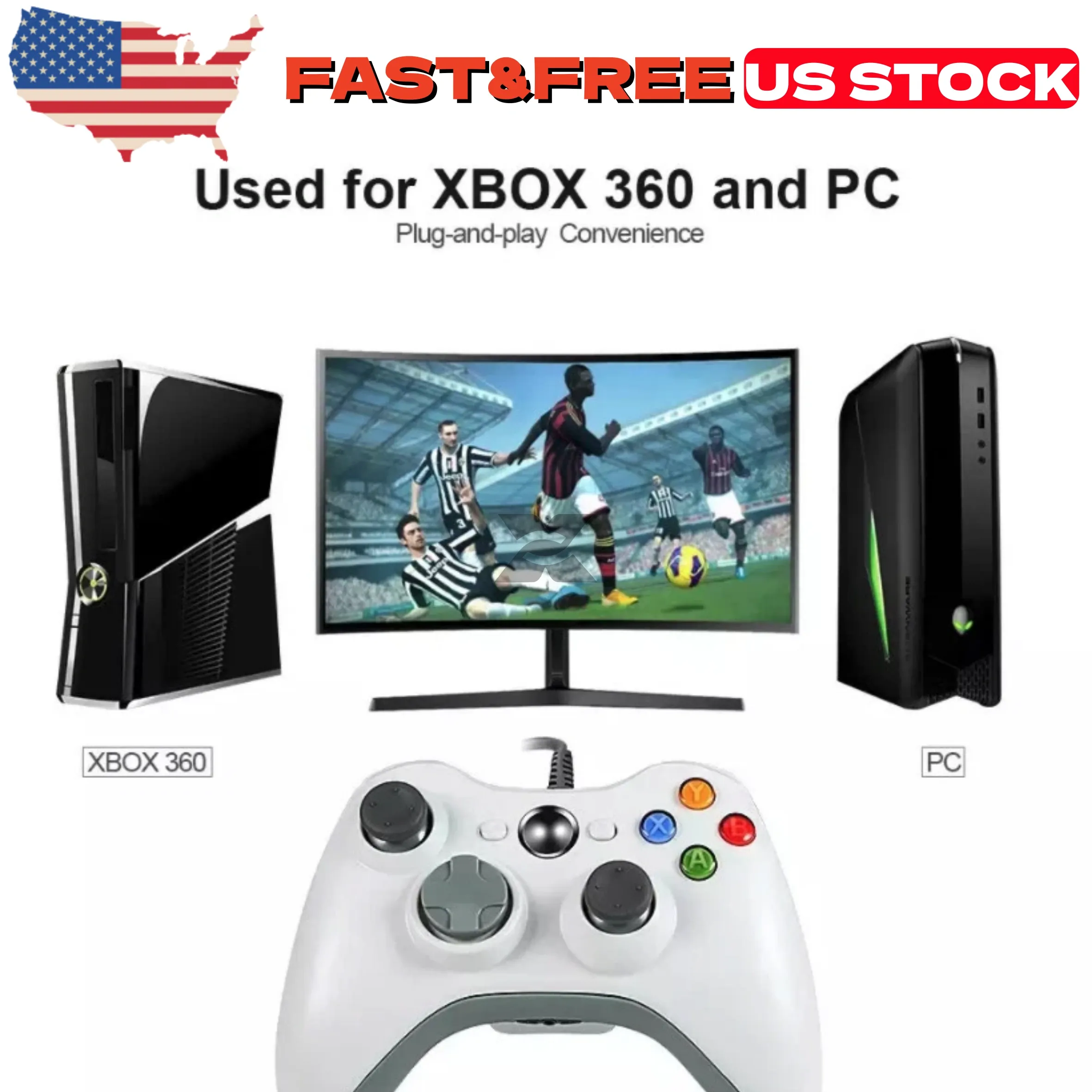 New Wired Controller USB For PC Compatible Xbox 360 Windows 7 8 10 11 Gamepad US