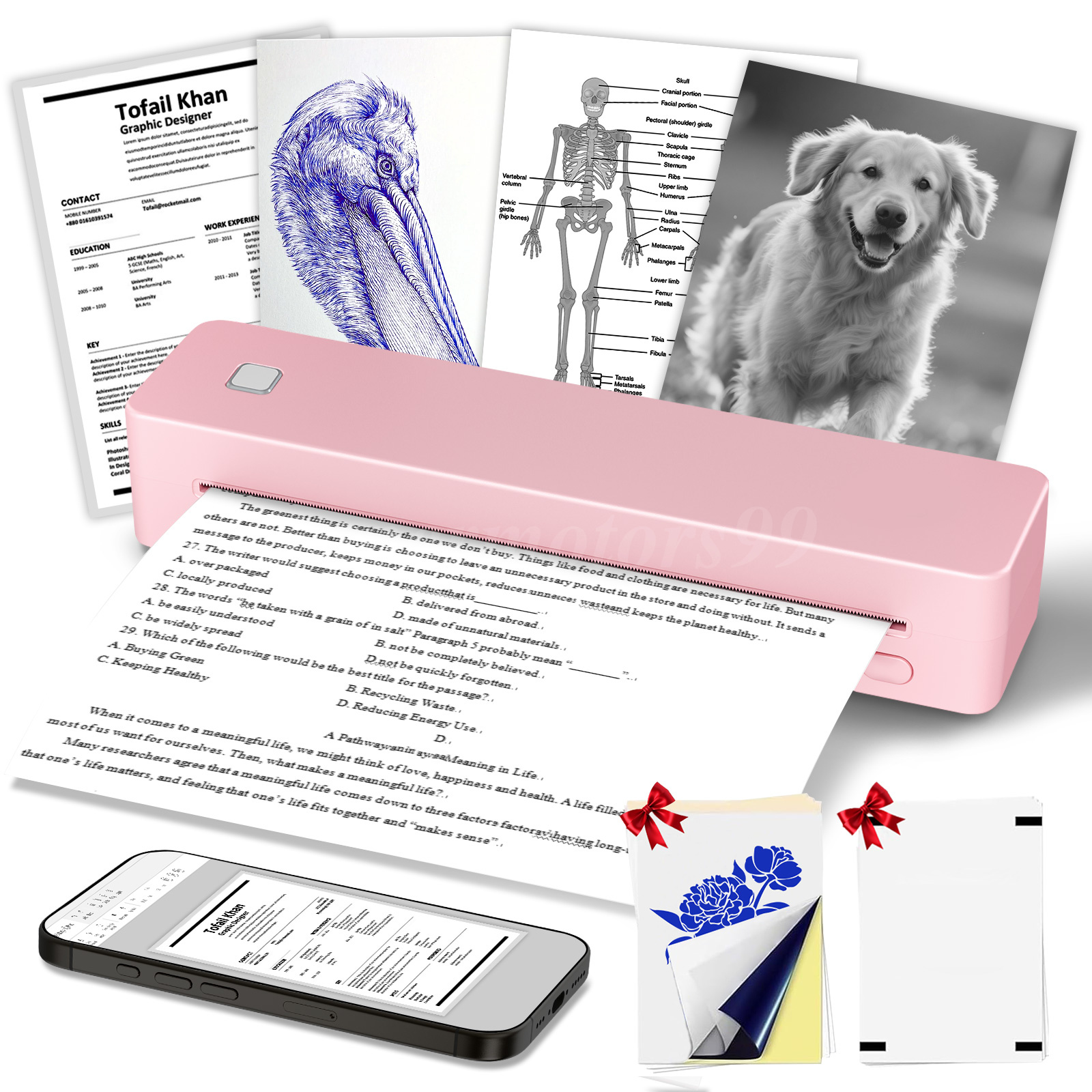 NEW A4 Portable Printer Wireless Bluetooth Printer for Travel Android iOS LOT