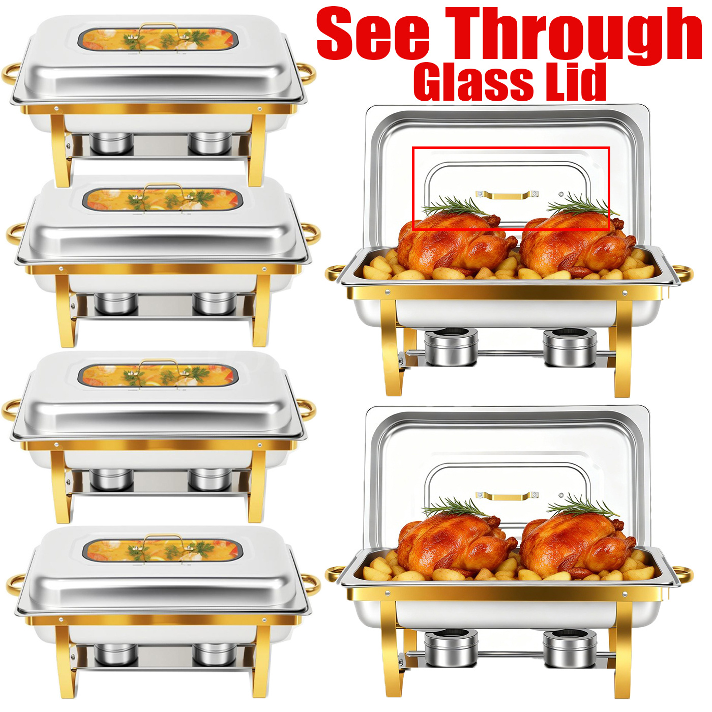 4/6/8pcs 8QT 316 Stainless Steel Chafer Chafing Dishes Sets Catering Food Warmer