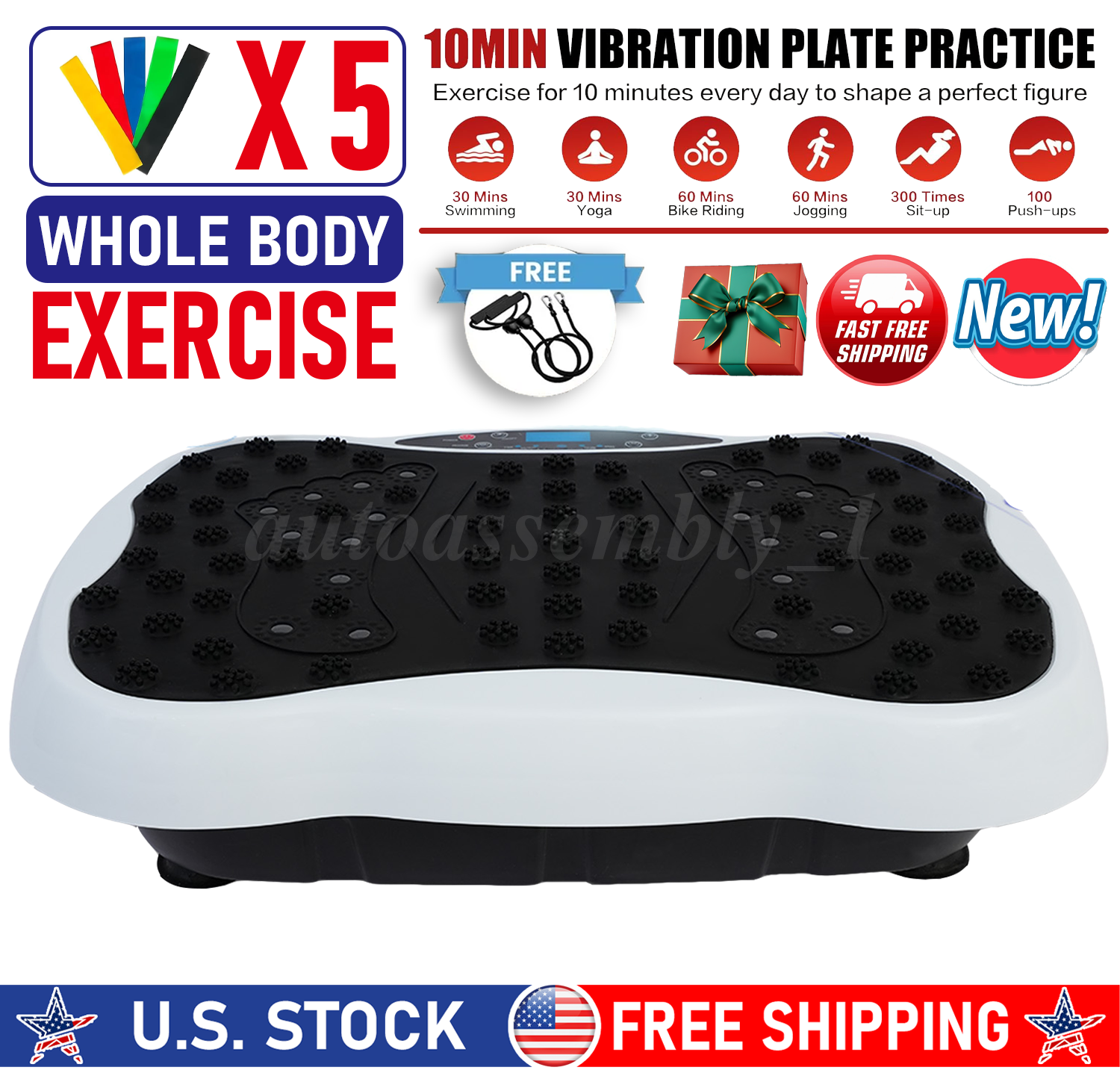 Vibration Plate-200 Speeds,10 Modes,5 bands,330lb-Home Fitness,Weight Loss